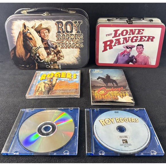 Rare Classic The Lone Ranger Roy Rodger's And Tigger Metal Lunch BoxDVD Bundle